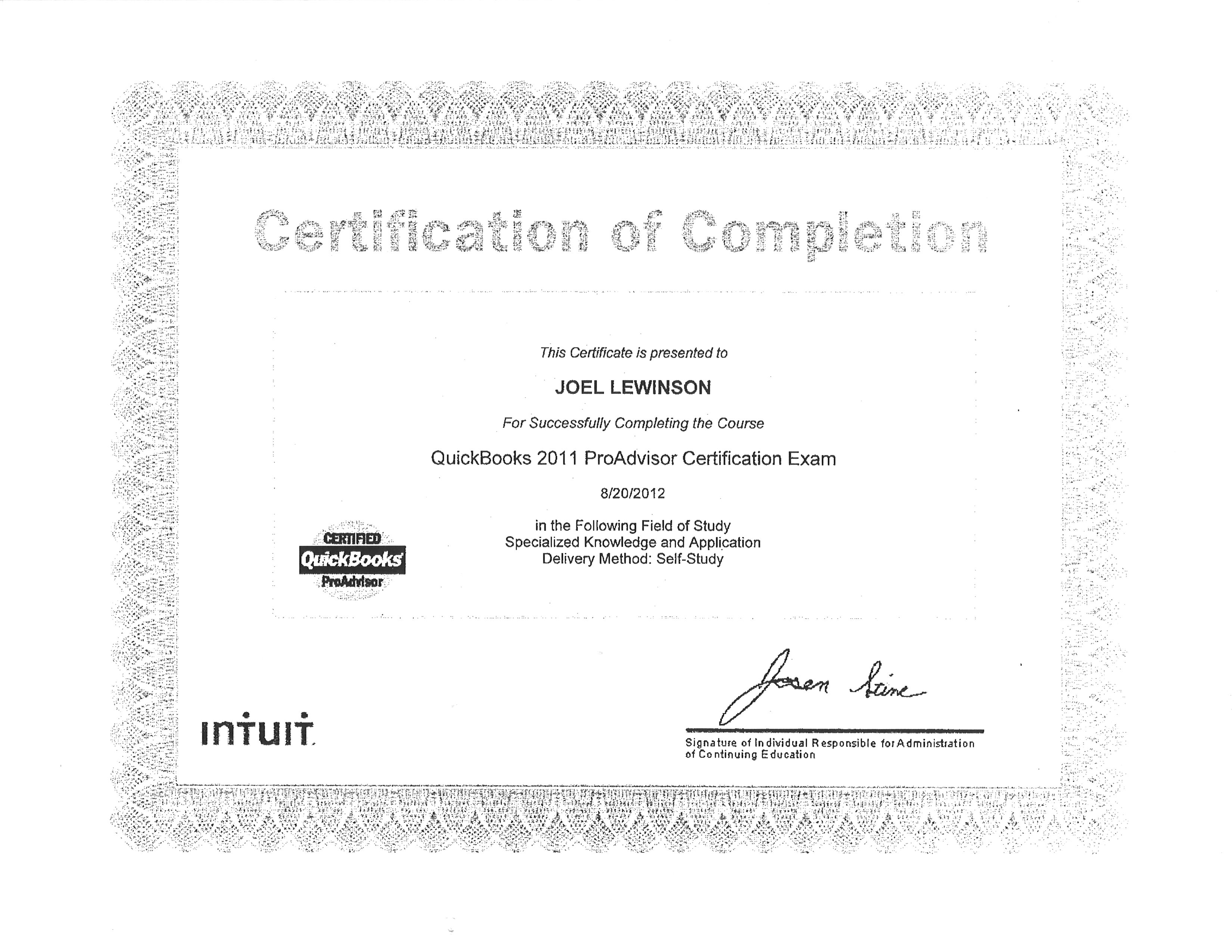 Quickbooks Certification Certificate